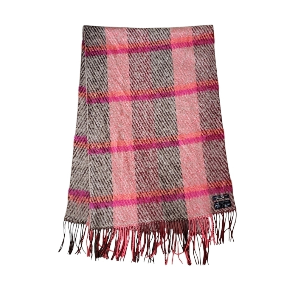 Simons Mohair Blend Large Scarf Shawl Colourful Plaid Made in France
